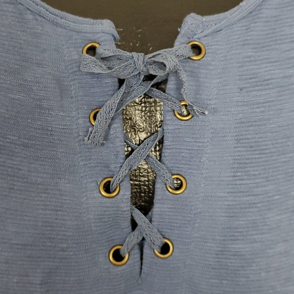 Free People blue long sleeve lace distressed top shirt women size XS - Picture 4 of 8